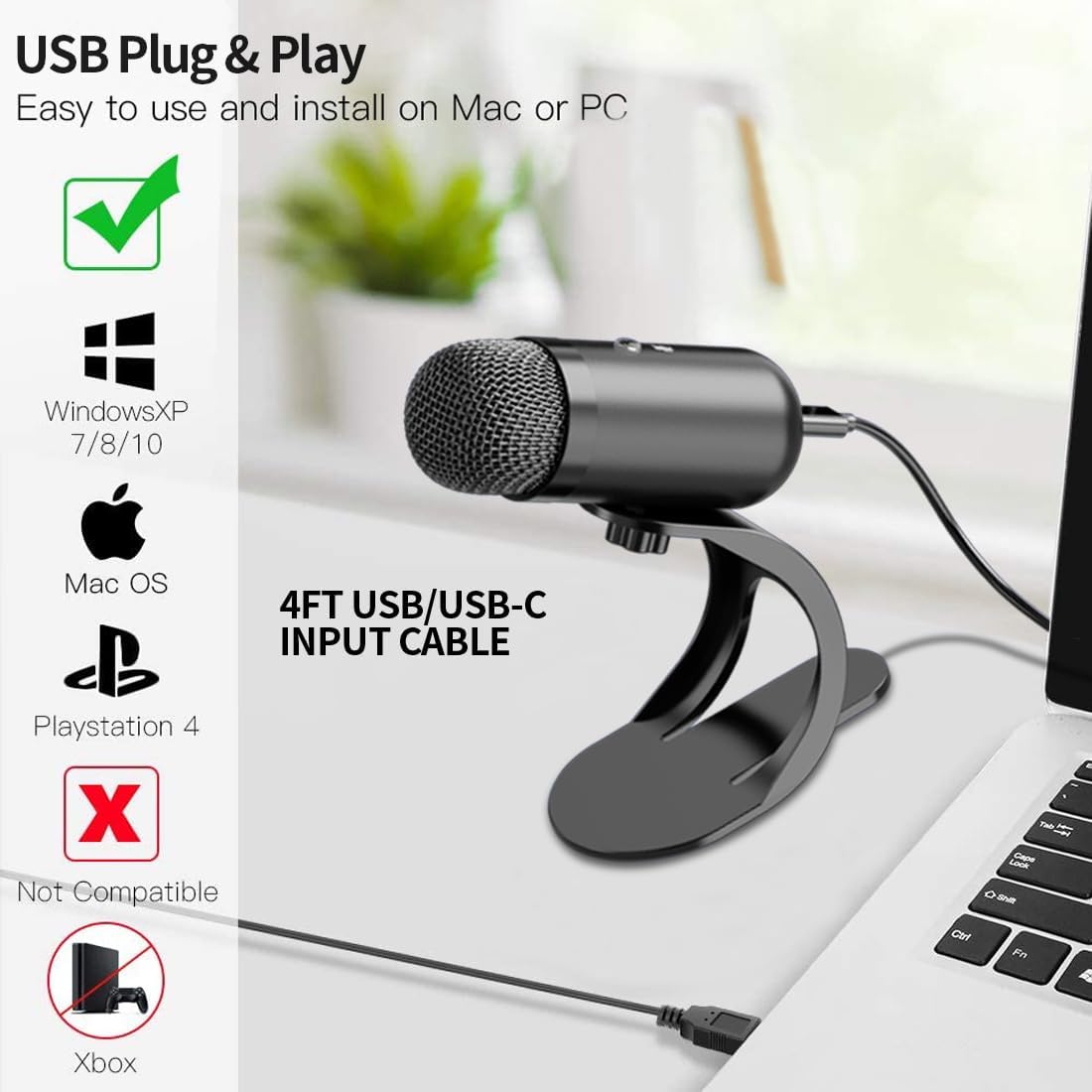 Streaming Mic Condenser - Profesyonel USB Mikrofon Kondenser Konferans Mikrofonu
